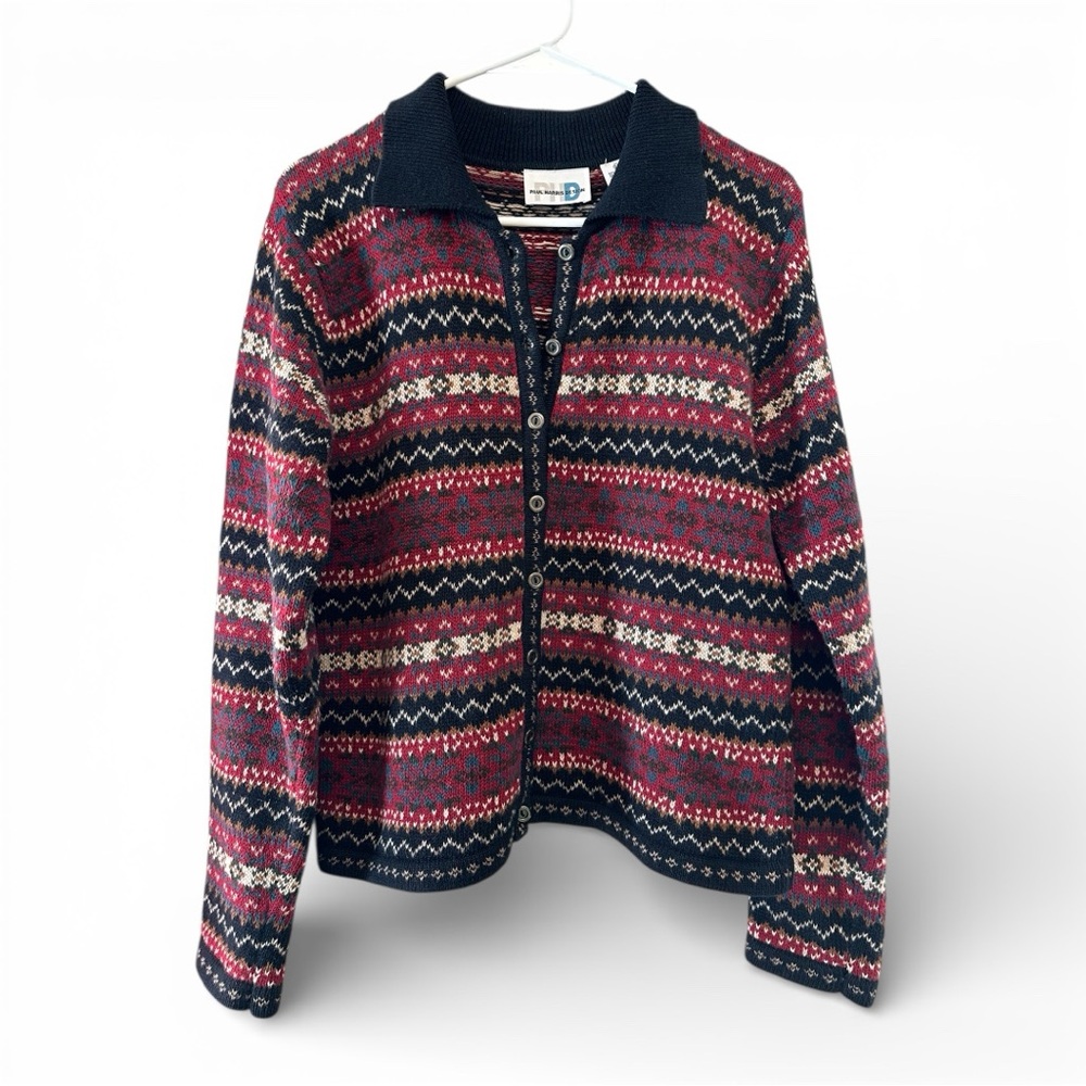 Vintage 90’s Paul Harris Designs Red and Navy Fair Isle Design Cardigan M